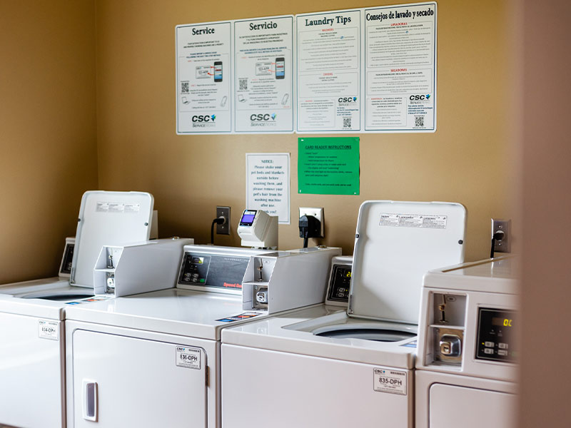 On-site laundry facilities with coin/credit card operations and four buildings offering two washers and two dryers each!